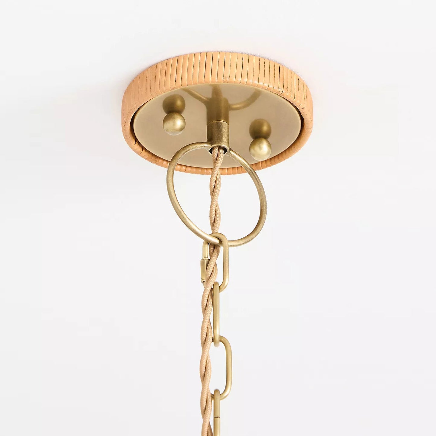 Delphine Chandelier - Parisian Style Rattan Woven 3-Light Brass Pendant