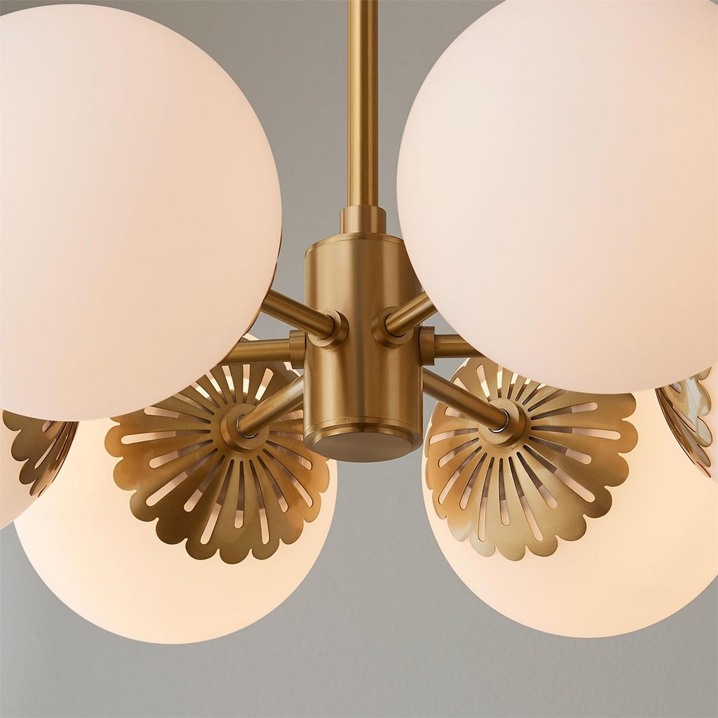 Dewdrop Globe Chandelier - 6-Light Art Deco Flower Cap Glass Pendant
