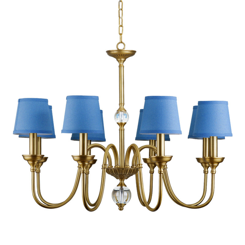 Diana Brass Chandelier – Classical Floral Relief Solid Brass & Fabric Shade Chandelier