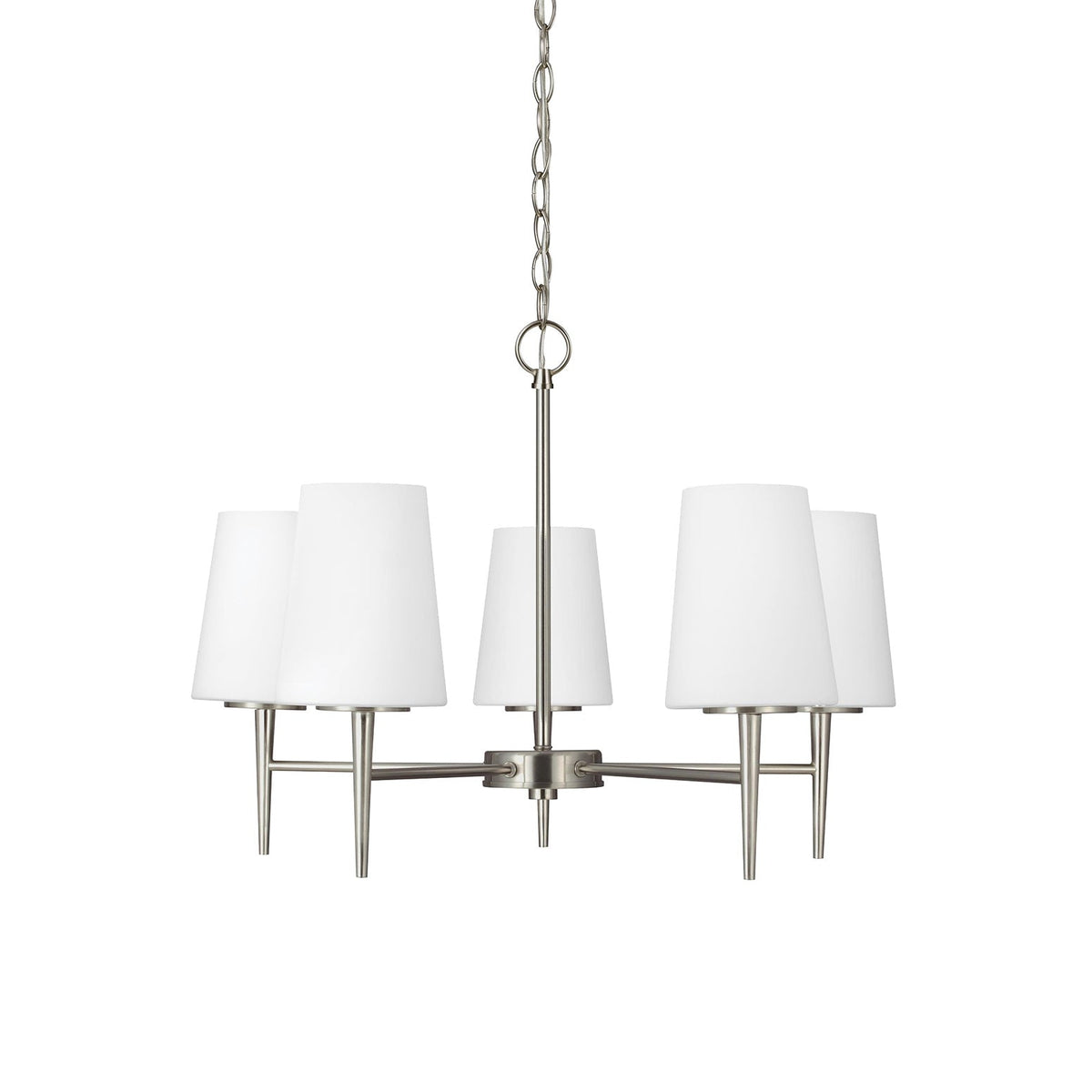 Driscoll Chandelier – Mid-Century Tapered Brass & Glass Shade Chandelier