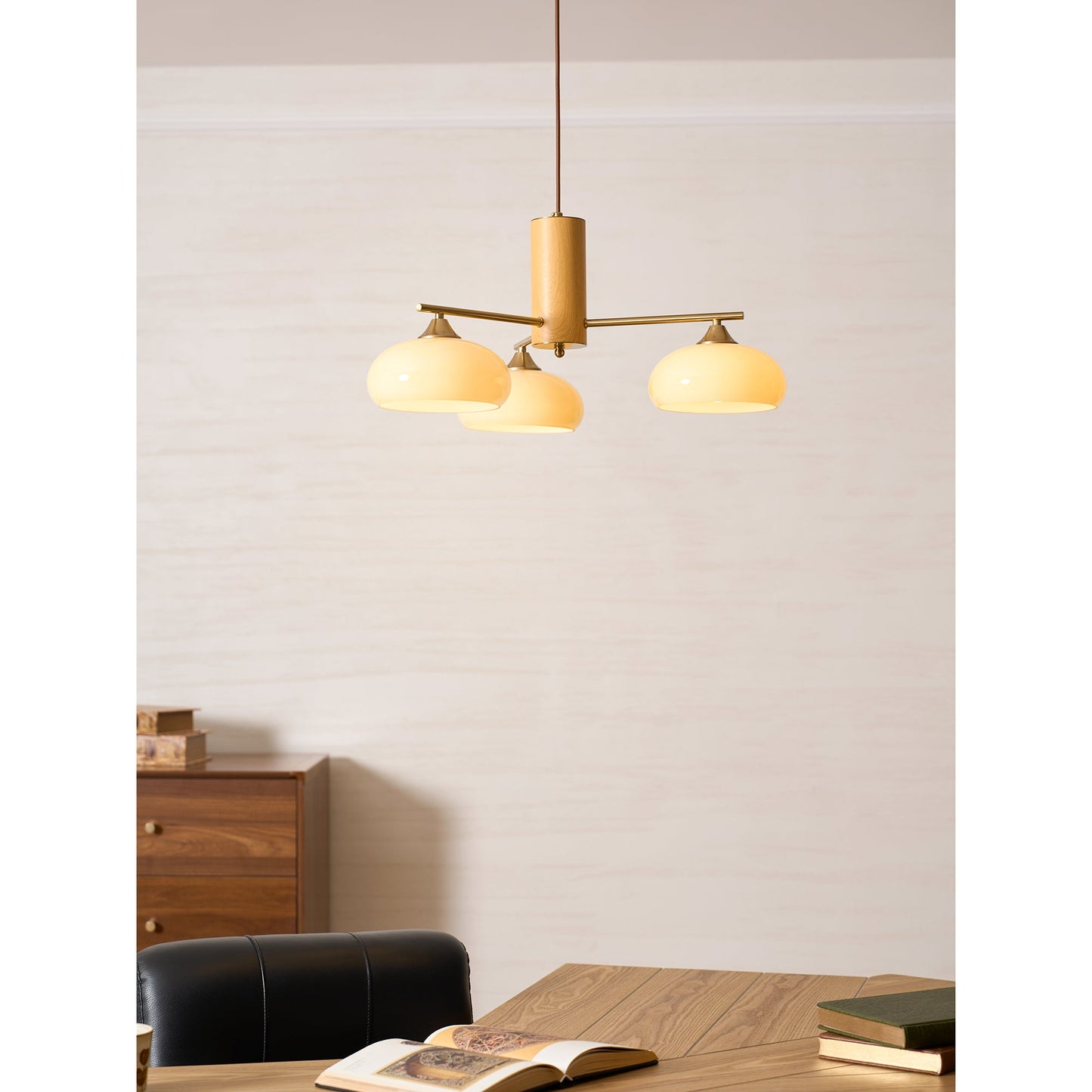 Elliptical Persimmon Chandelier – Modern Brass & Persimmon Glass Pendant Light