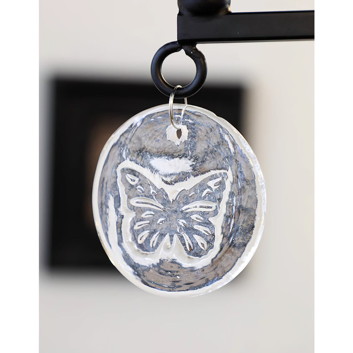 Erik Hoglund Chandelier – Wrought Iron & Blown Glass Medallion Ceiling Light