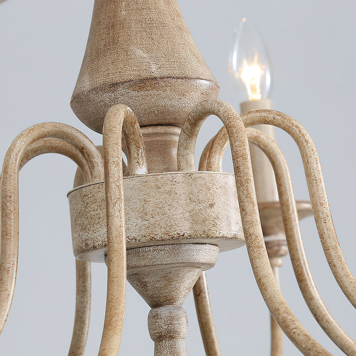 Ethbun Chandelier – Antique Hand-Carved Wood & Iron Candelabra Ceiling Light