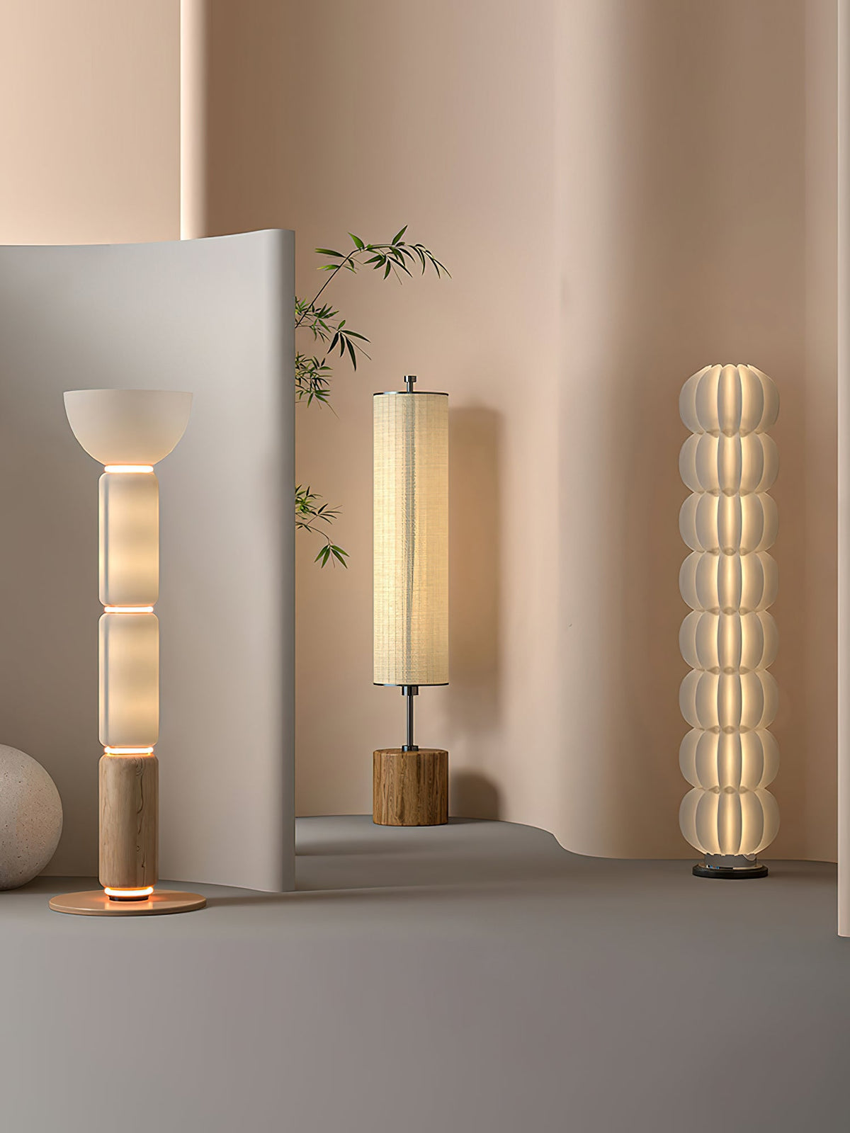 Ficupala Floor Lamp – Postmodern Art Deco Wood Grain Glass Standing Light