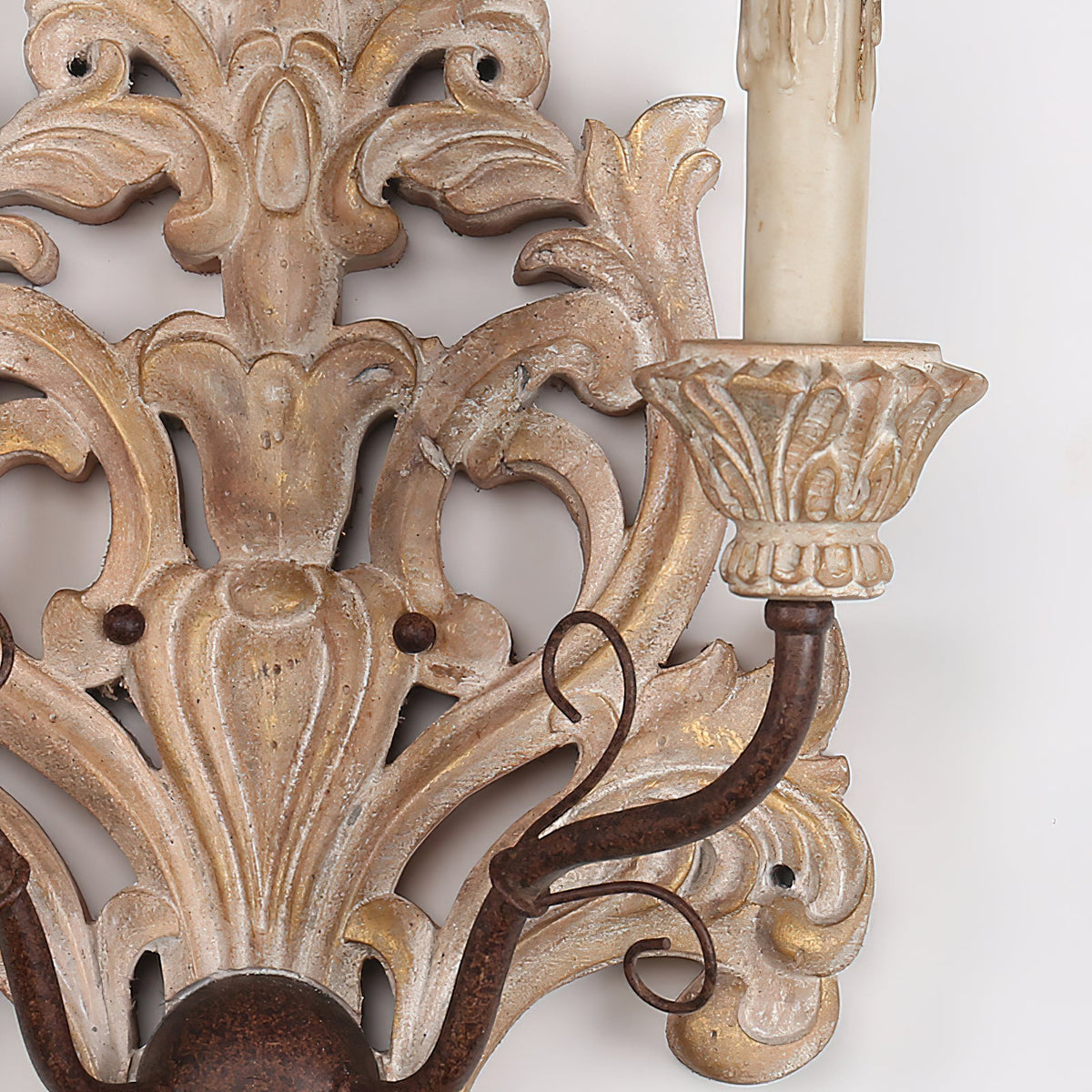 Florentine Wood Wall Lamp - Distressed Old Wood & Metal Candelabra Sconce