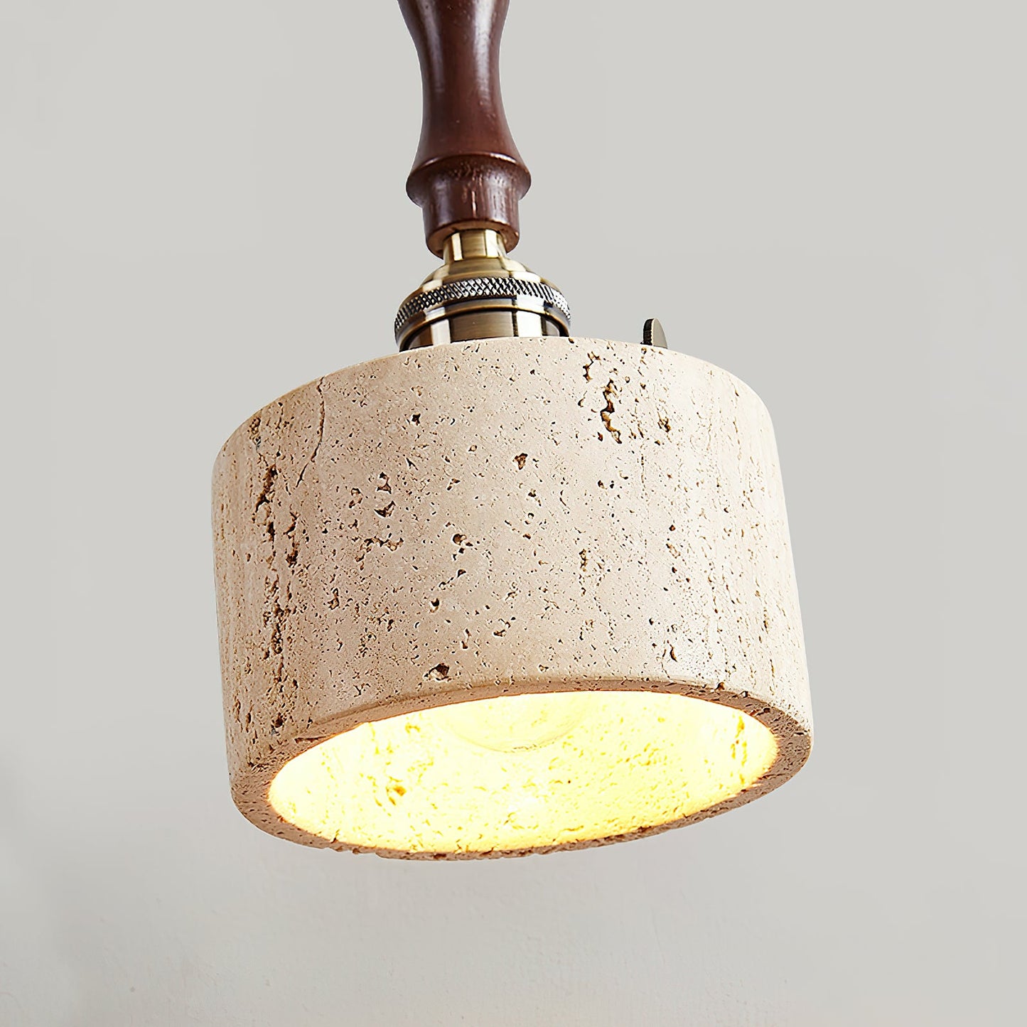 Franciska Pendant Lamp - Travertine Stone & Solid Walnut Wood Minimalist Light