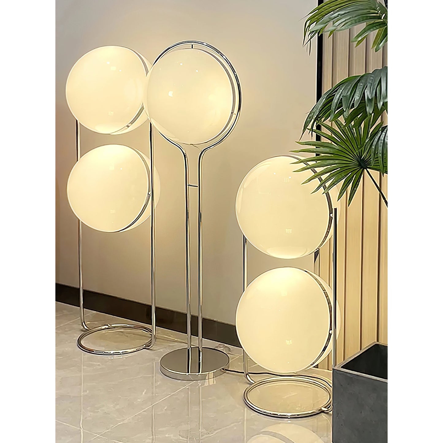 Garrault-Delord Floor Lamp - Chrome Metal Base & White Acrylic Dome Floor Light