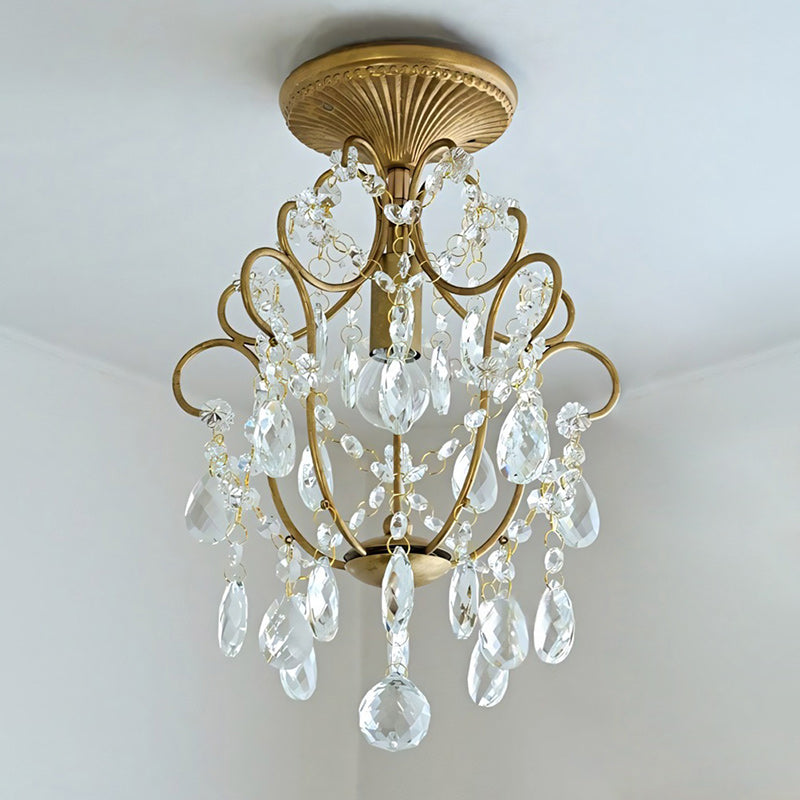 Gossly Crystal Ceiling Lamp - French Luxury Copper & Clear Crystal Flush-Mount Light