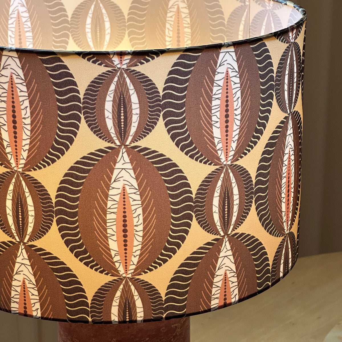 Gravity Table Lamp - Natural Marble & Travertine Base with Fabric Drum Shade