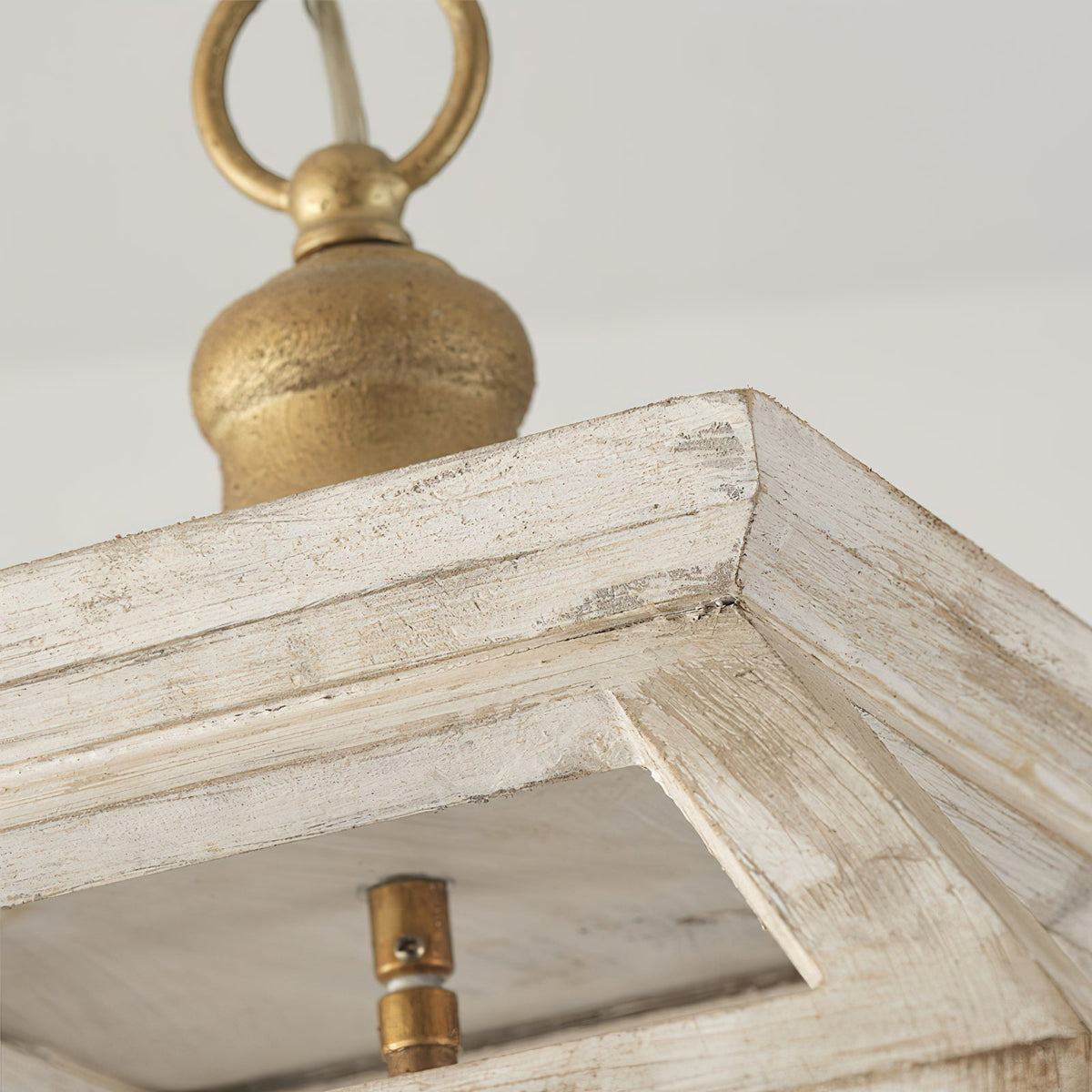 Haiden Pendant Lamp - Old-White Solid Wood & Burnished Chestnut Iron 4-Light Lantern Pendant