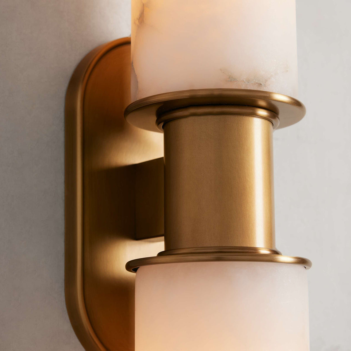Harlin Vertical Alabaster Sconce - Racetrack Oval Metal Backplate & Natural Spanish Alabaster Wall Light