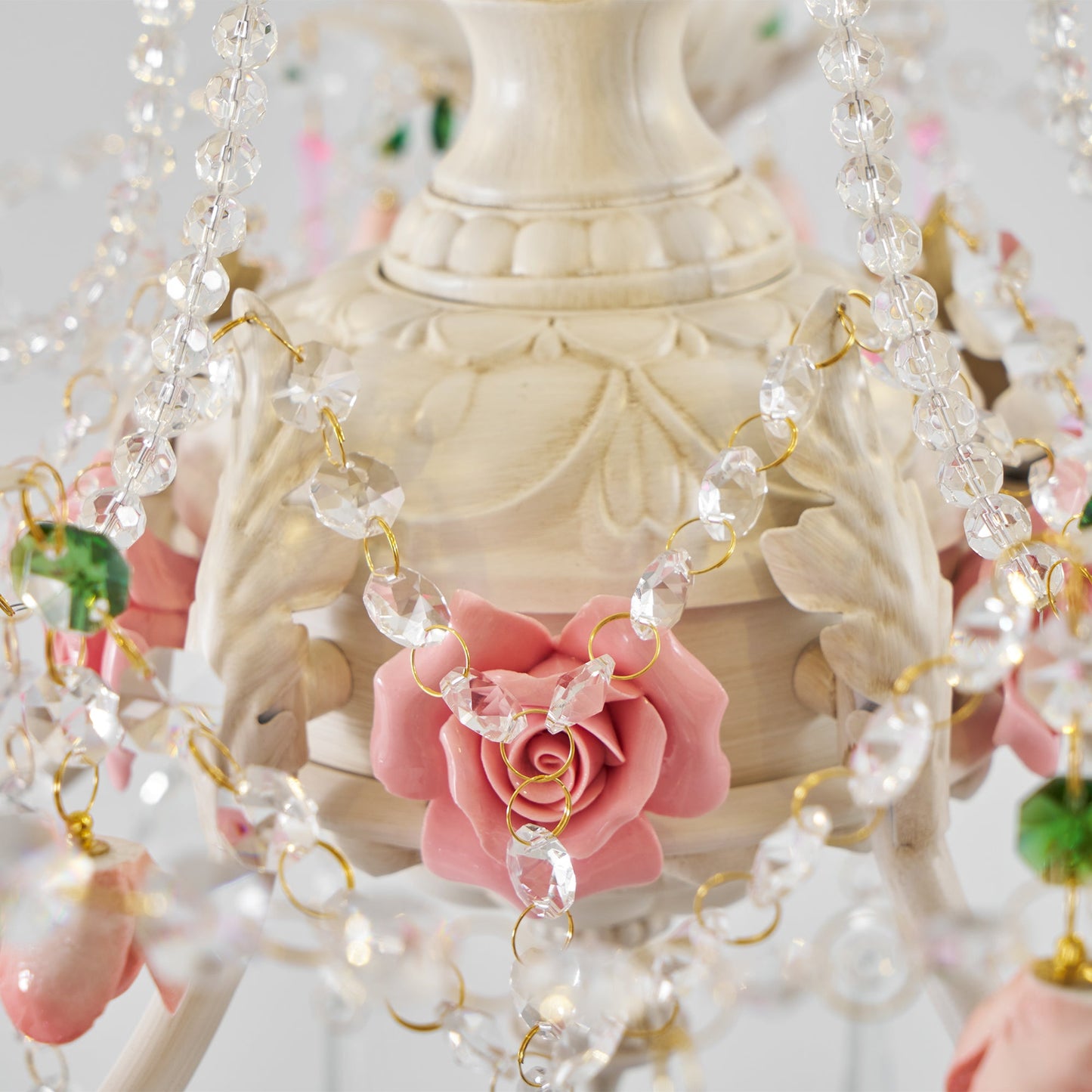 Heritage Rose Chandelier - Hand-Worked Ceramic Floral & Crystal Chandelier