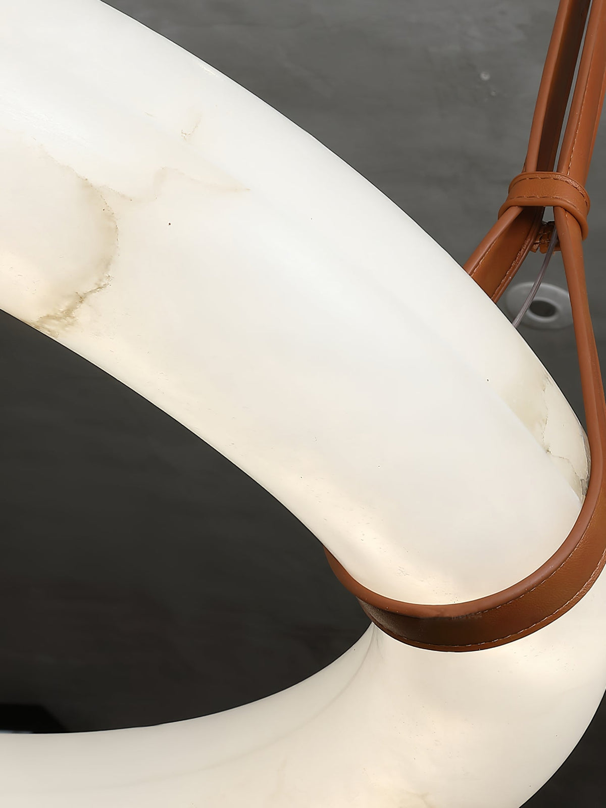 Infinity Alabaster Chandelier - Tubular Spanish Alabaster & Brown Leather Suspension Sculpture