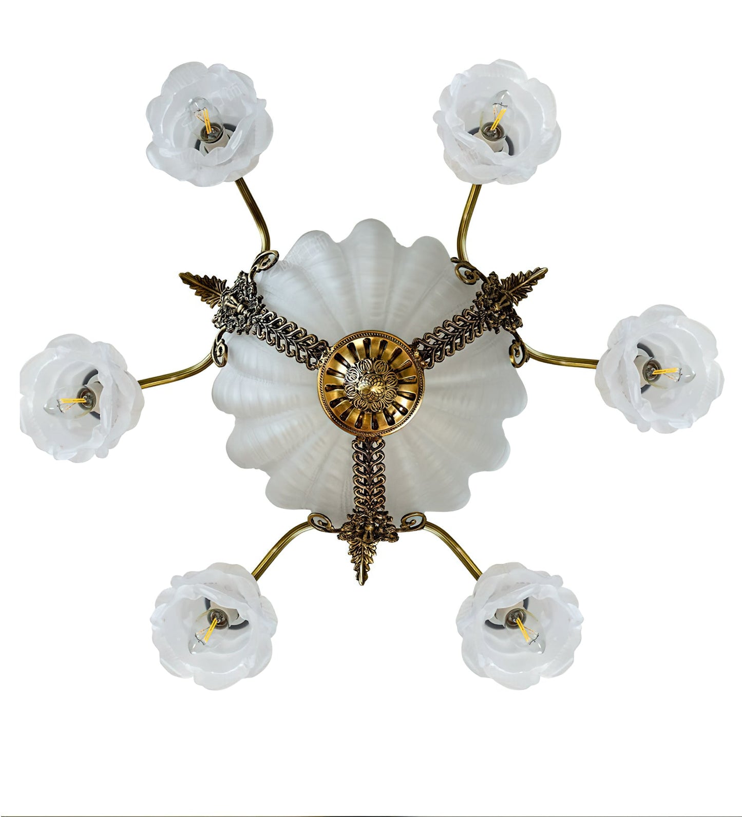 Kensington Palace Grand Chandelier - Victorian Brass & Frosted Rose Glass Pendant