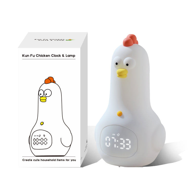 KunFu Chicken Alarm Clock Night Light - Rechargeable Dimmable Kids Night Light with Snooze