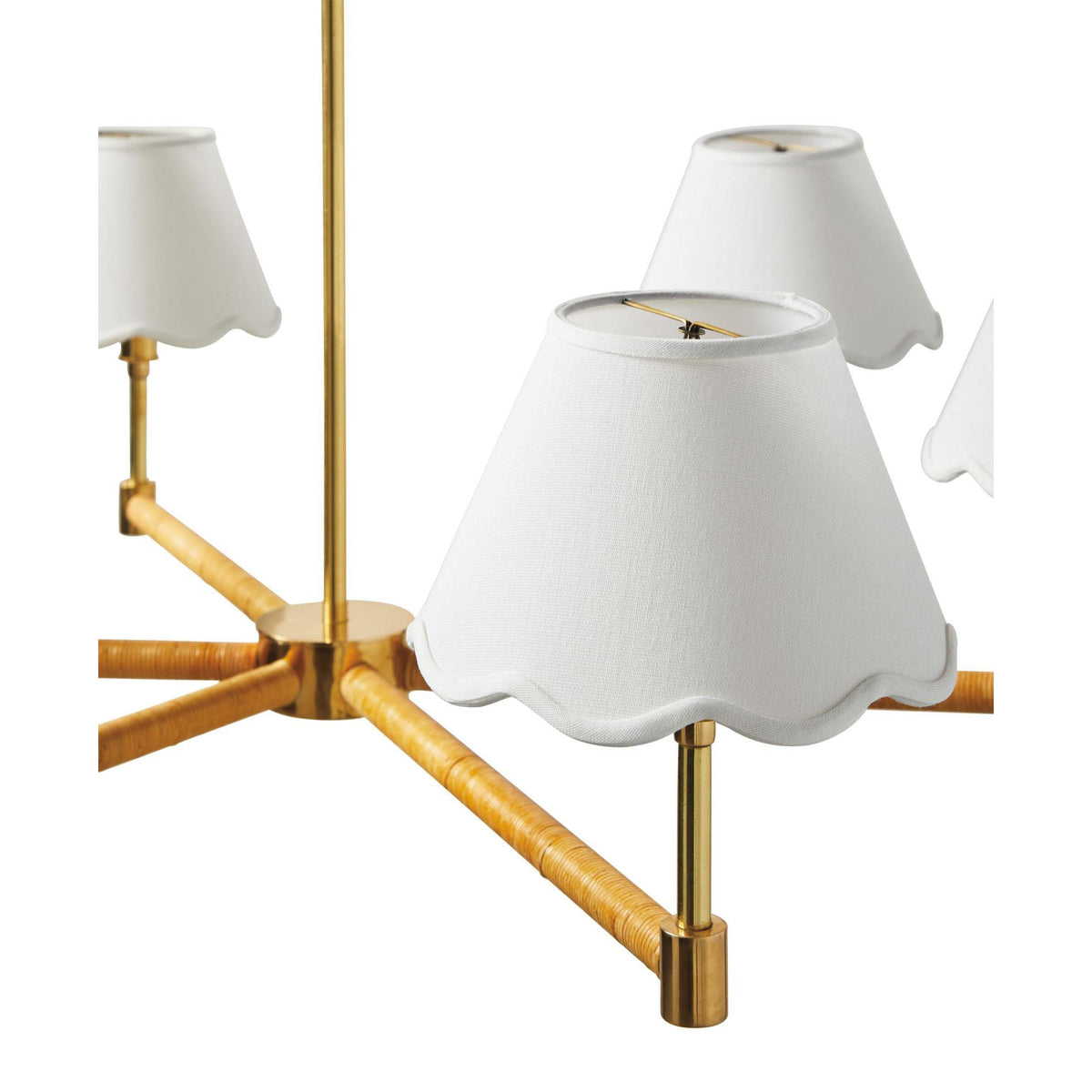 Larkspur Chandelier - Hand-Wrapped Rattan & Warm Architectural Brass Chandelier