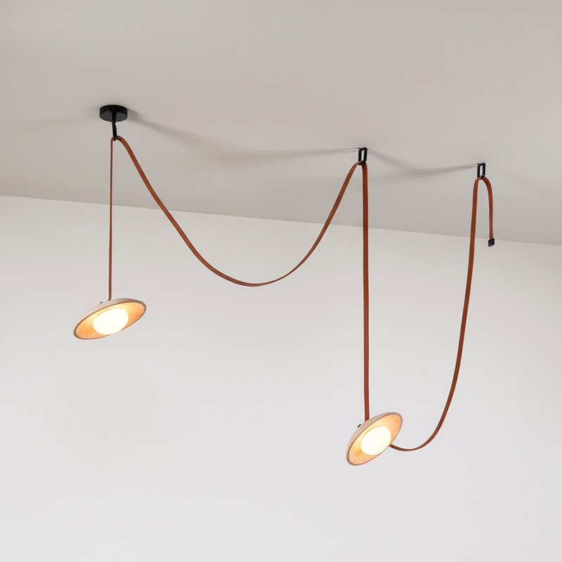 Light Rail Leather Pendant Lamp - Travertine & Stitched Leather Linear Pendant