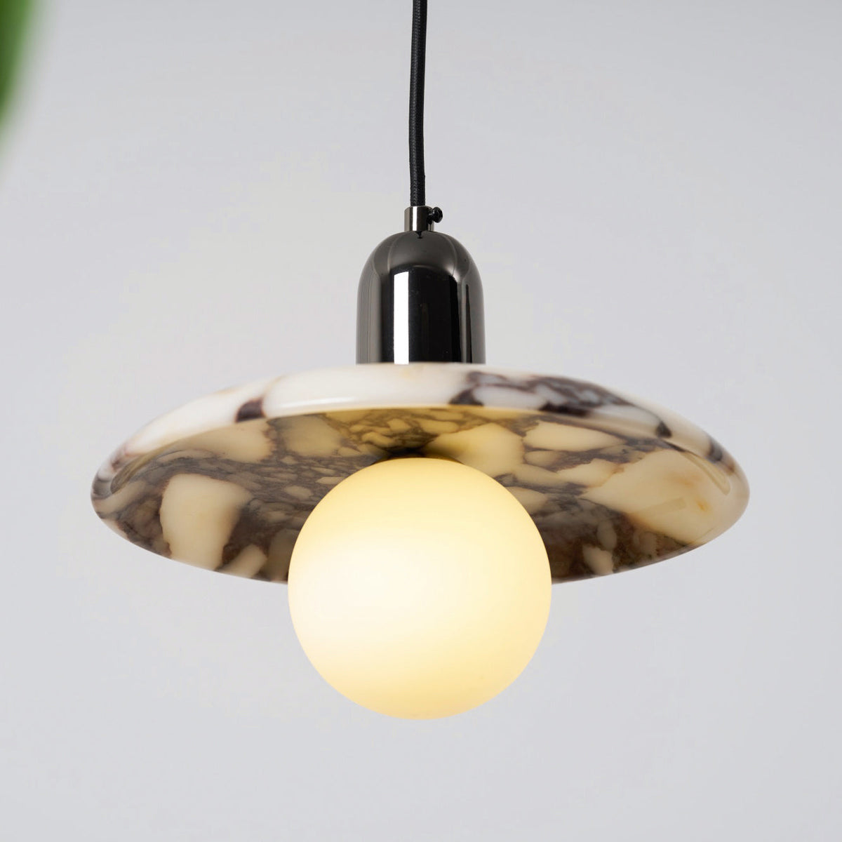 Lu Pendant Lamp - Carved Bulgari Marble & Metal Dome Pendant