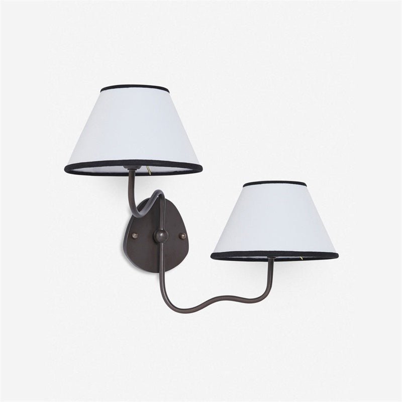 Magdalene Wall Lamp - Hardwired Brass Sconce with Wavy Arm & Fabric Shade