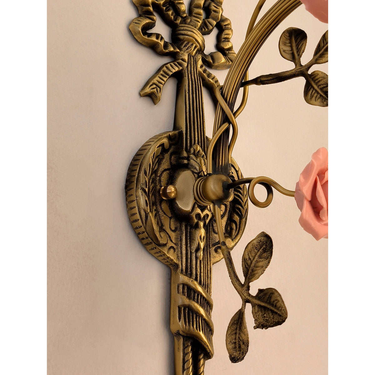 Margaux Fleur Wall Lamp - Brass & Glass Sconce with Ceramic Flower Accent