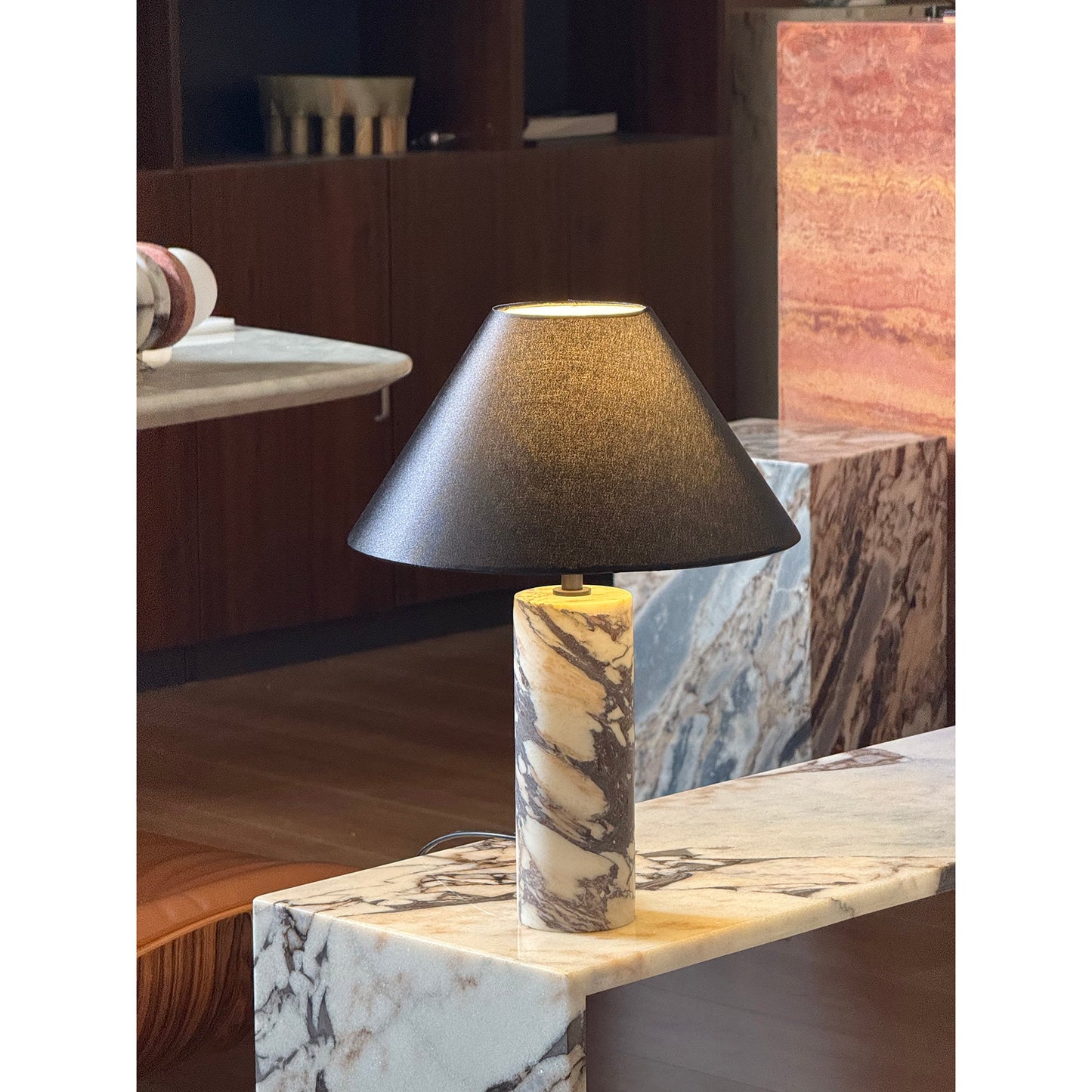Morola Table Lamp - Minimalist Marble & Fabric Desk Light | Luxury Bedside Stone Lamp