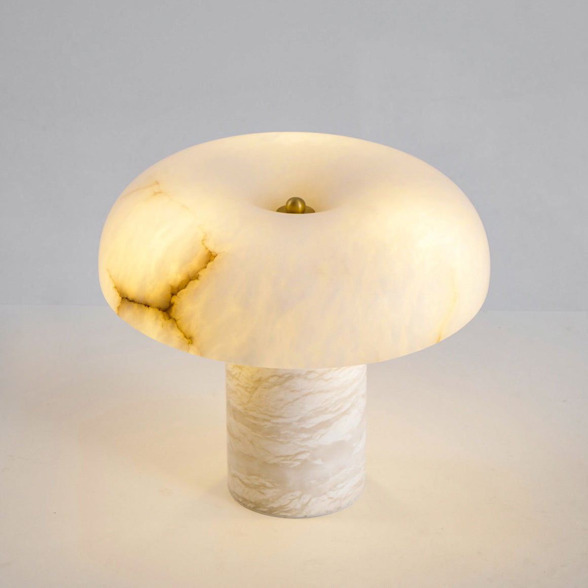 Mushroom Type Alabaster Table Lamp - Spanish Cloud Stone & Brass Desk Light | Modern Organic