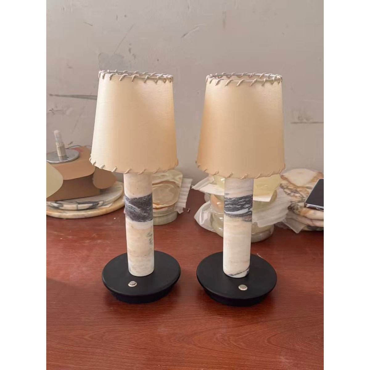 Jorgen Table Lamp (Built-in Battery) - Cordless Marble Stem & Fabric Shade Accent Light