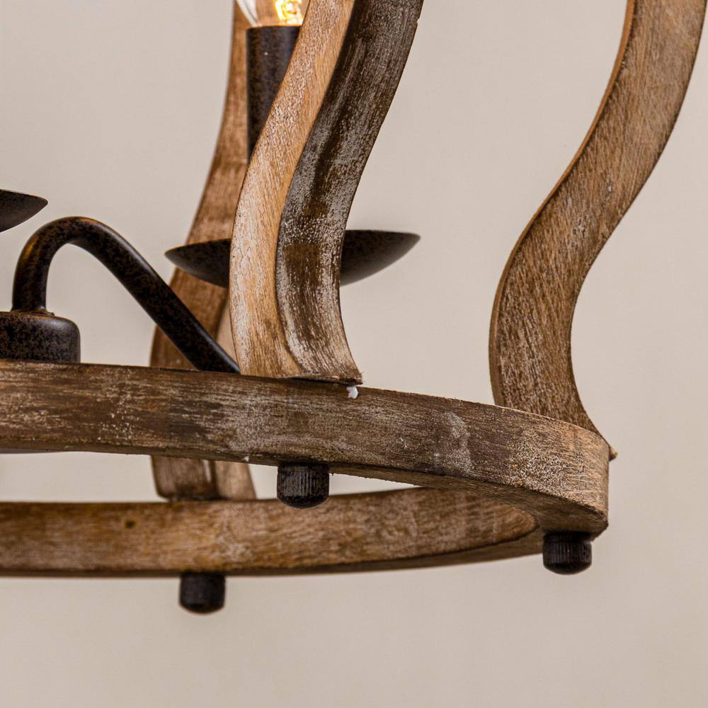 Oaks Aura Farmhouse Pendant Lamp - French Country Crown Wood Chandelier