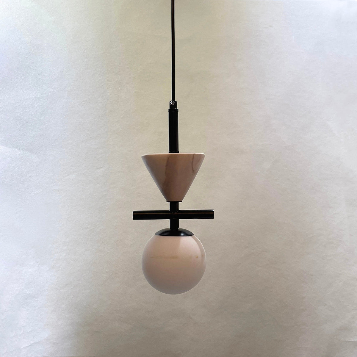 Oneta Pendant Lamp - Marble Cone & Steel Frame Pendant Light