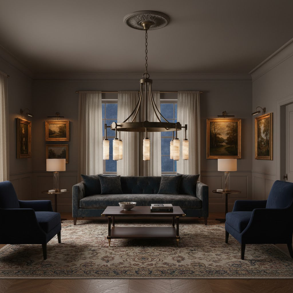 Payson Alabaster Chandelier - 3-Light Natural Stone & Solid Brass LED Pendant | Luxury Architectural Lighting