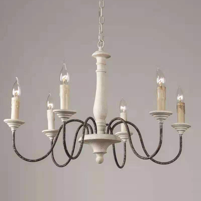 Penetrar Chandelier - Hand-Carved Distressed Wood & Iron Arm Light