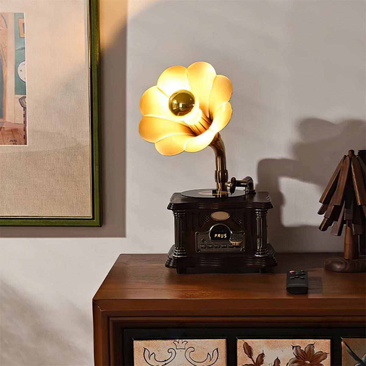 Phonograph Table Lamp - Vintage Gramophone Light & Bluetooth Speaker