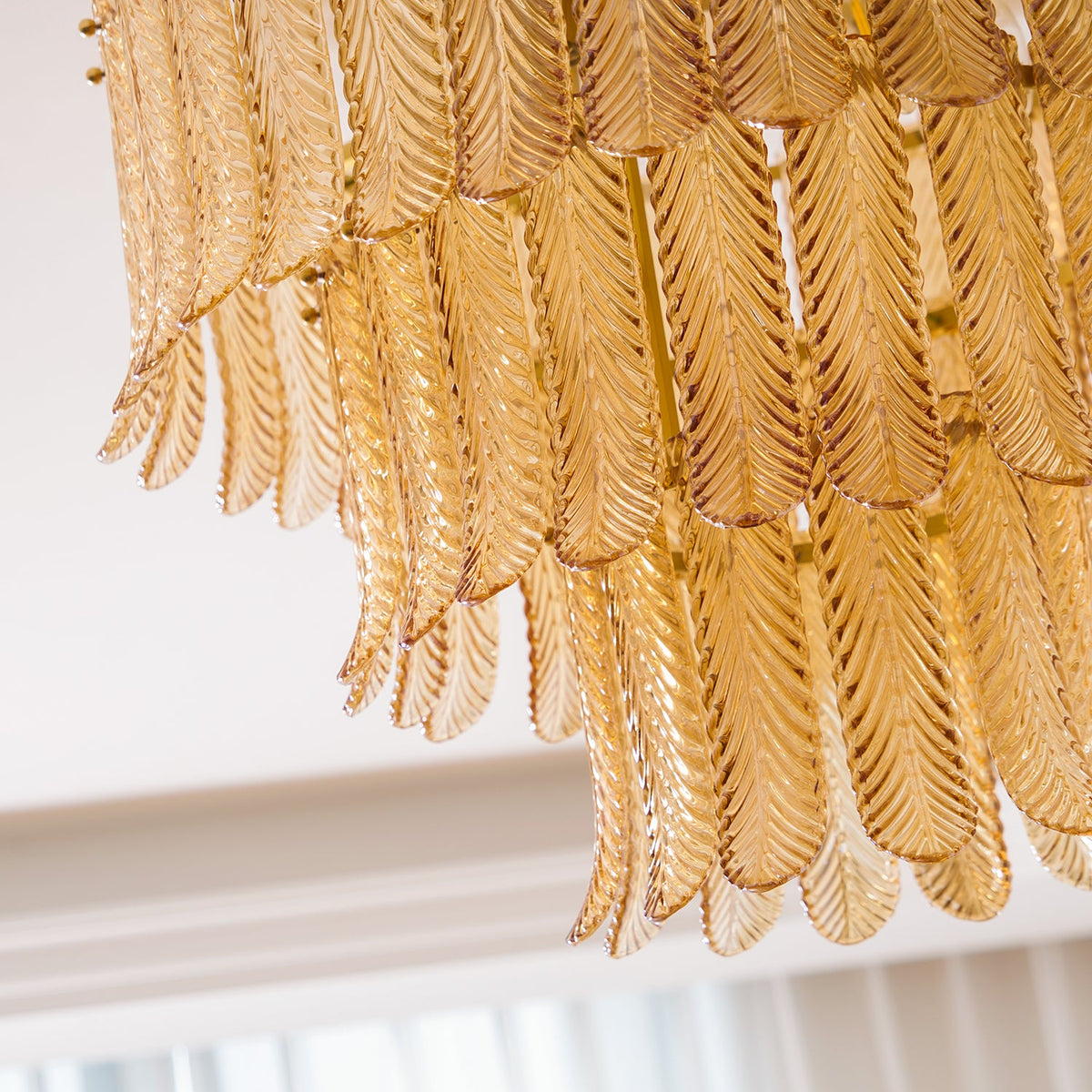 Plume Glass Ceiling Light - Sculpted Amber Glass Feather Chandelier
