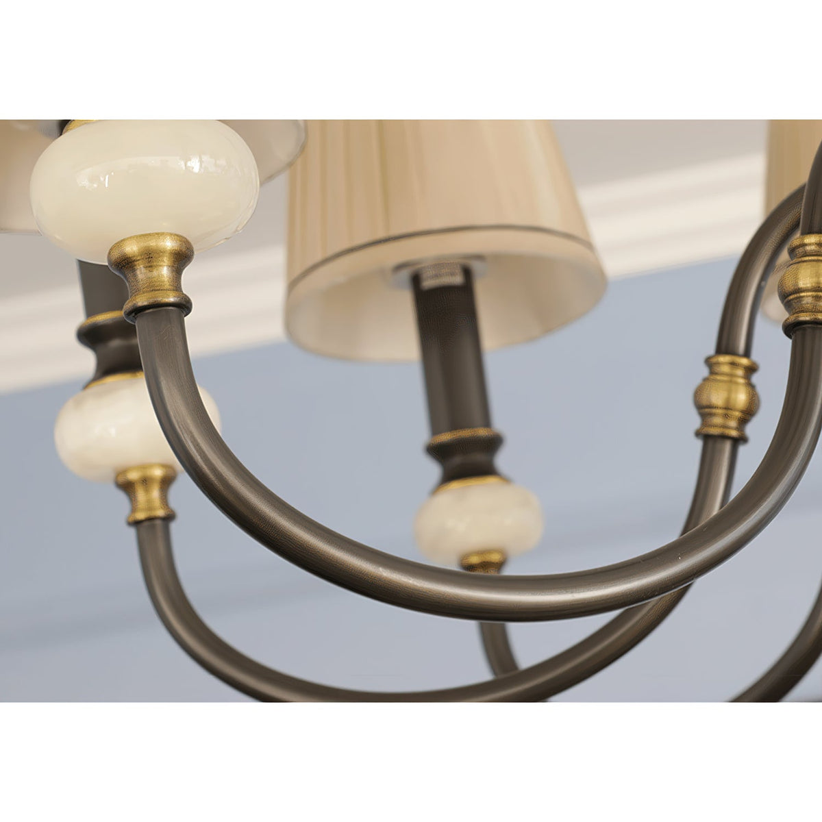 Plymouth Chandelier - Vintage Brass & Jade Accent Pleated Light