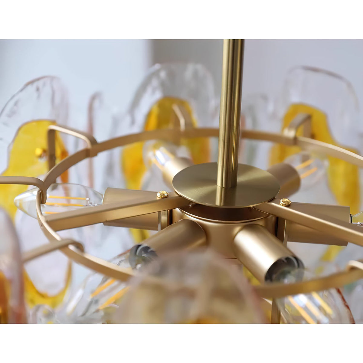 Poliedro Murano Glass Chandelier - Hand-Blown Amber Wave Glass Light