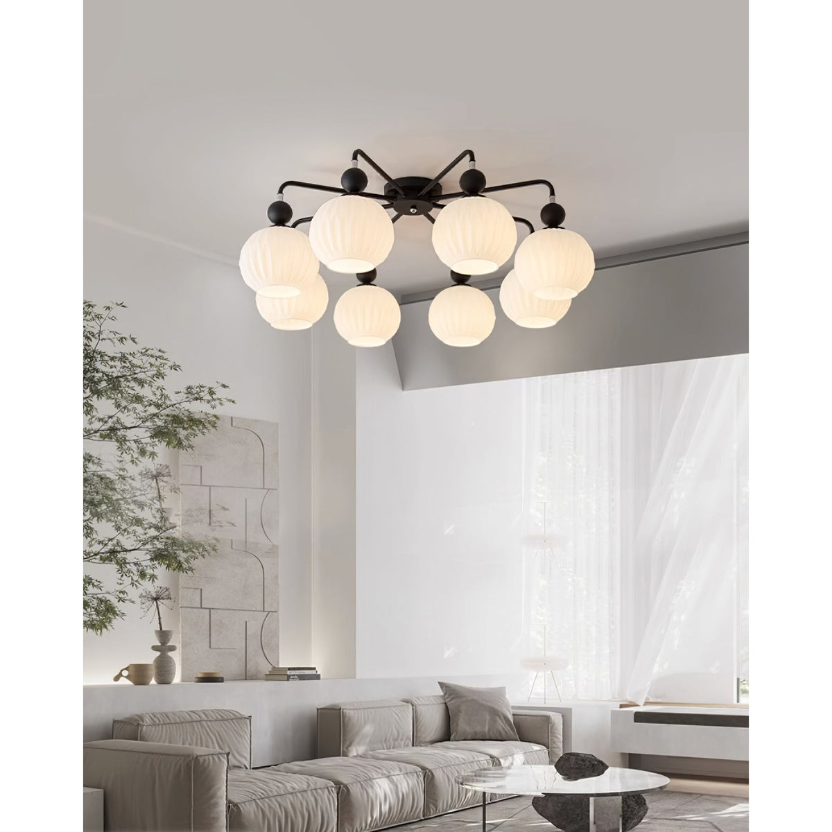 Renee Ceiling Lamp - Pumpkin Glass Shade Flush Mount Light