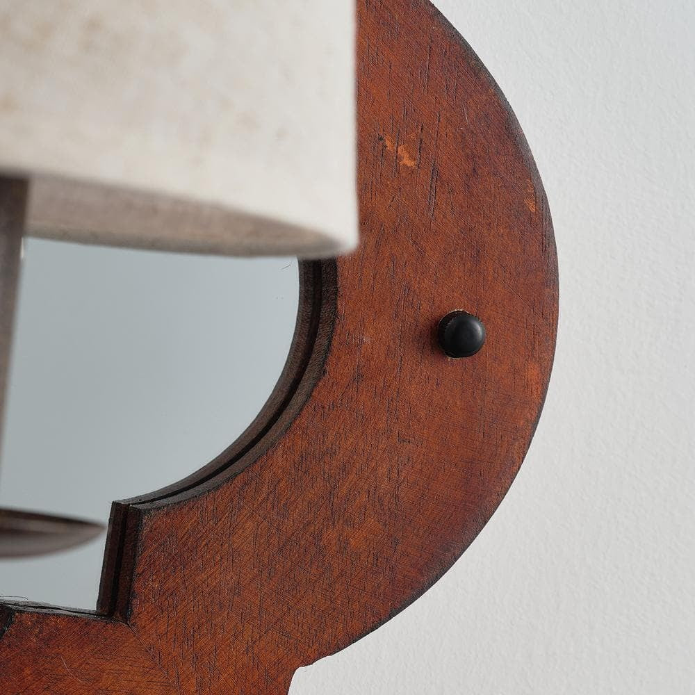 Rheam Wooden Wall Lamp - Rustic Mirrored Frame & Linen Shade