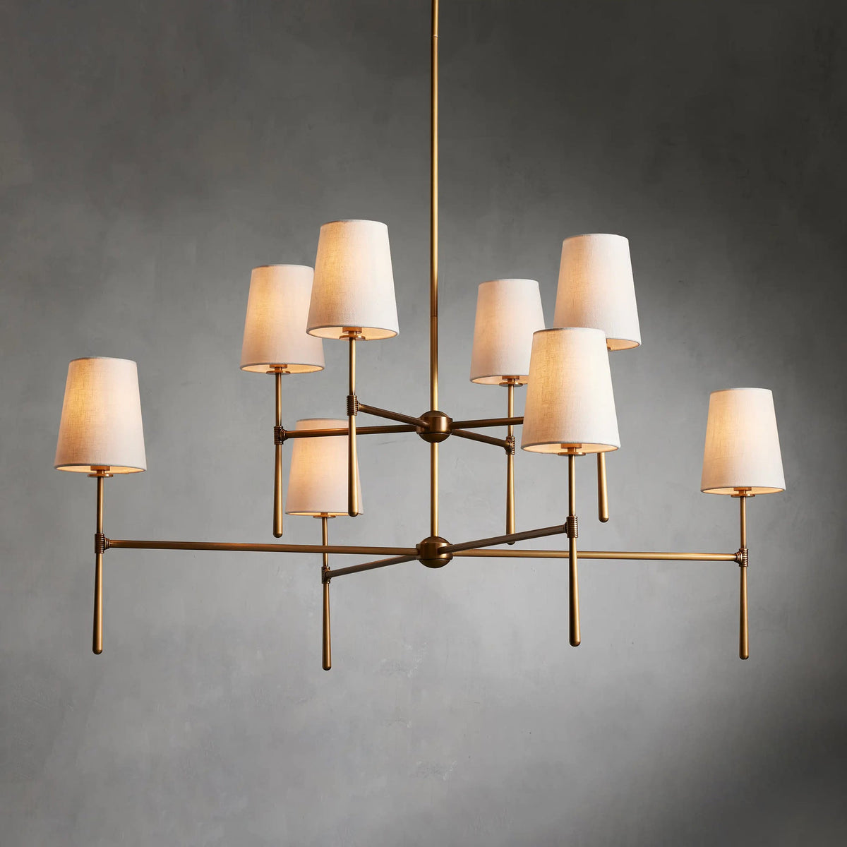 Rhodes Round Chandelier - Brass Frame & Linen Torch Shades