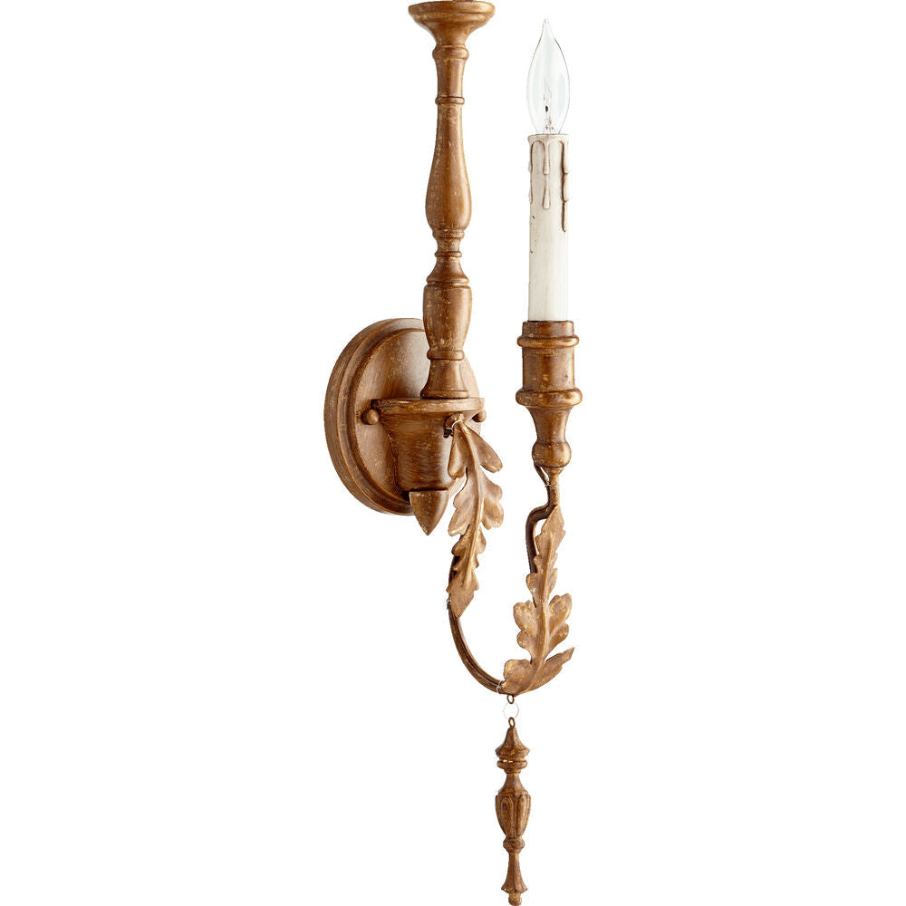 Salento Candle Wall Lamp - French Country Rustic Carved Wood Sconce