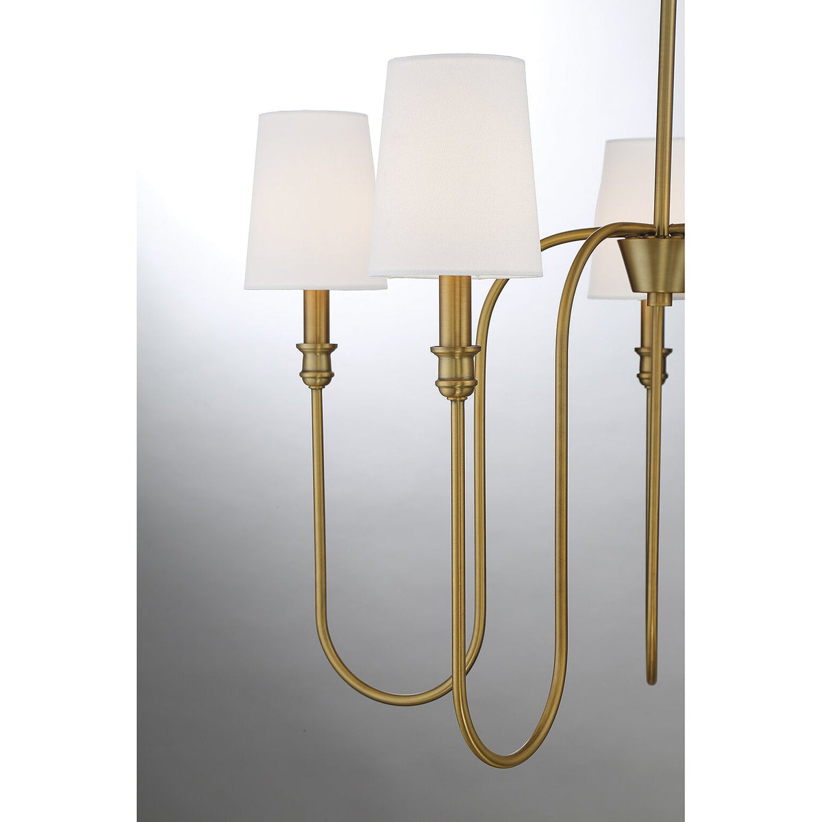 Sanibel Chandelier - Brass Tall Arm Pendant with White Fabric Shades
