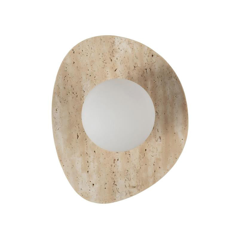 Santo Wall Lamp - Natural Travertine & Milky Glass Sconce