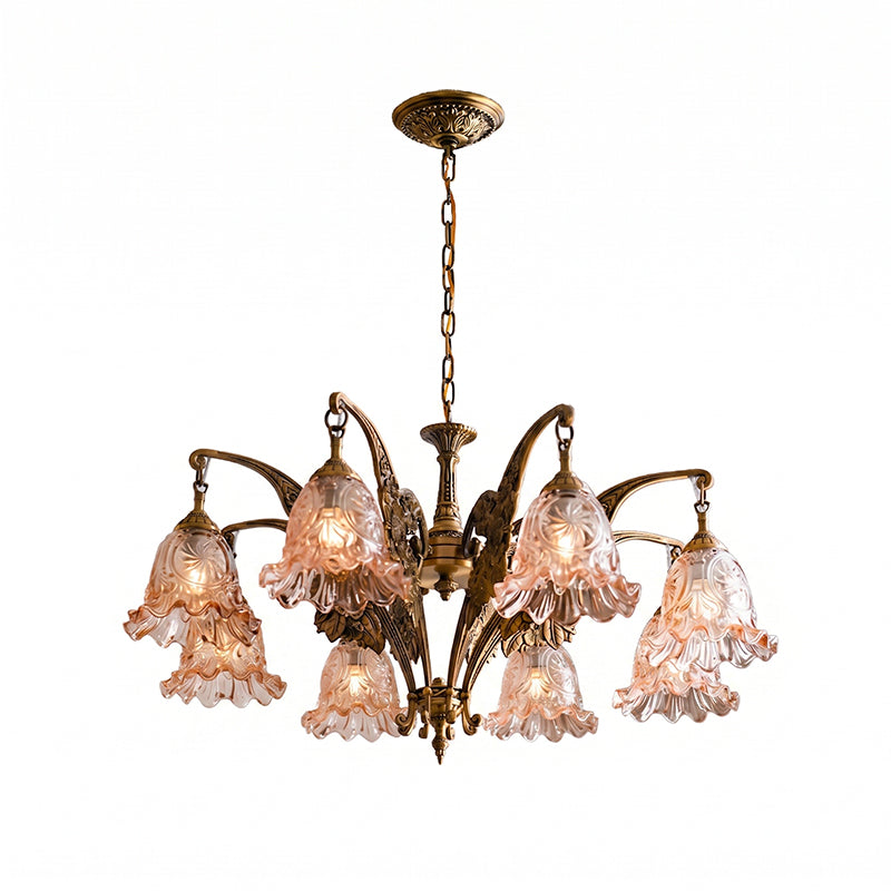 Savannah Bell Chandelier - Antique Brass & Botanical Glass Pendant Light | Bowie Light