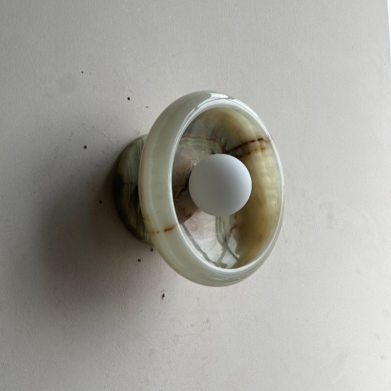 Piedra Marble Wall Lamp - Circular Stone Disc & Glass Shade Sconce