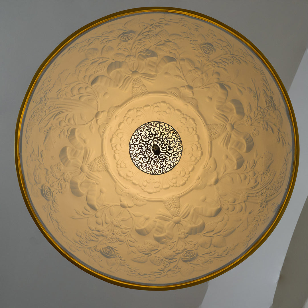 Sky Garden Pendant Lamp - Ornate Cast Plaster Dome Pendant | Glossy Architectural Overhead Light