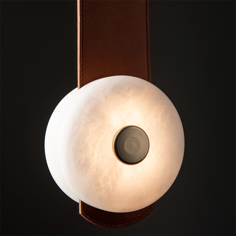 Snaps LED Floor-to-Ceiling Lamp - Fine Leather & Alabaster Plug-in Tension Light | Modern Floor Light