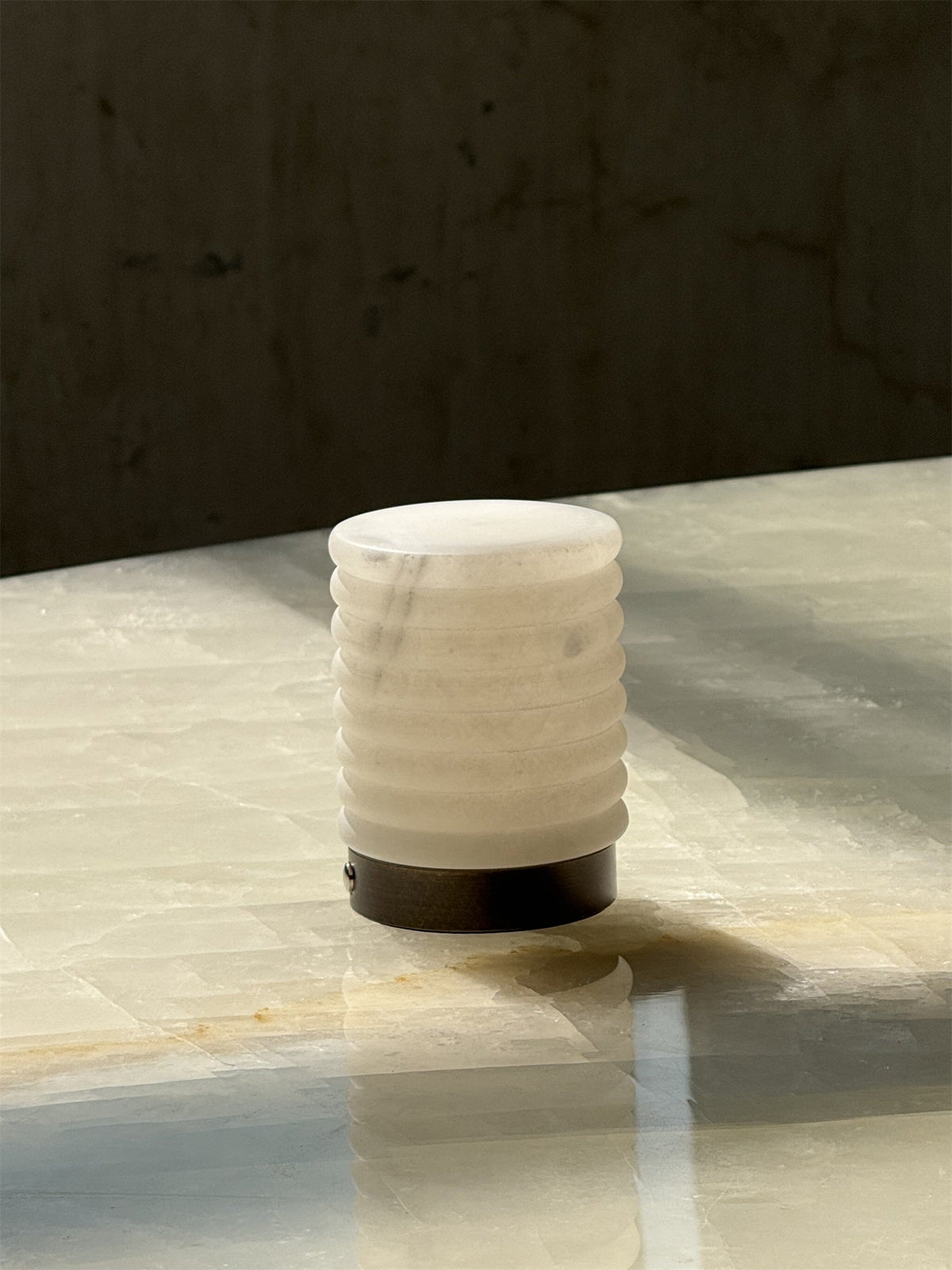 Alabaster Striped Table Lamp – Cordless Rechargeable Natural Stone Accent Light