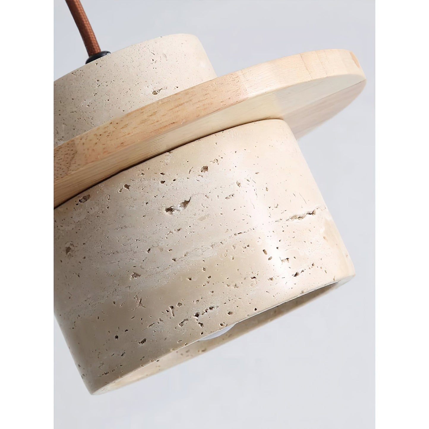 Stonova Duo Pendant Lamp - Natural Travertine Stone & Warm Wood Pendant Light | Modern Organic Hanging Accent Light
