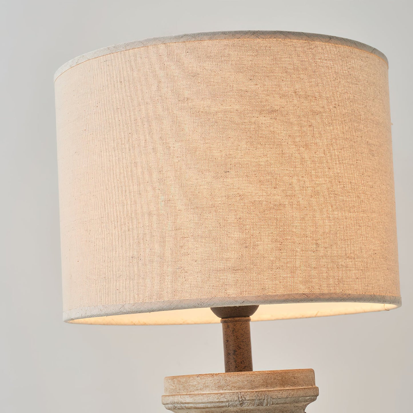Sunrise Table Lamp - Hand-Carved Old Wood & Beige Fabric Lamp | Rustic Artisanal Accent Light