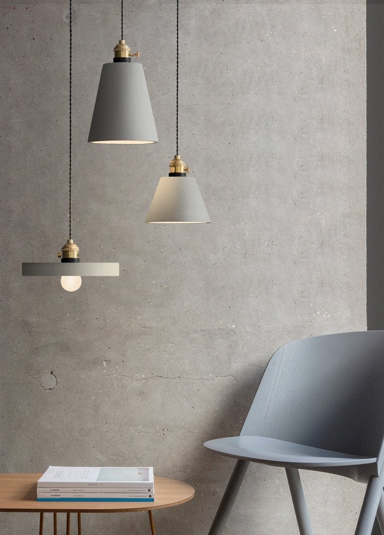 Concrete Vasa Minimalist Pendant Light - Industrial New York Loft Style | Nordic Concrete Resin & Braided Cord Pendant