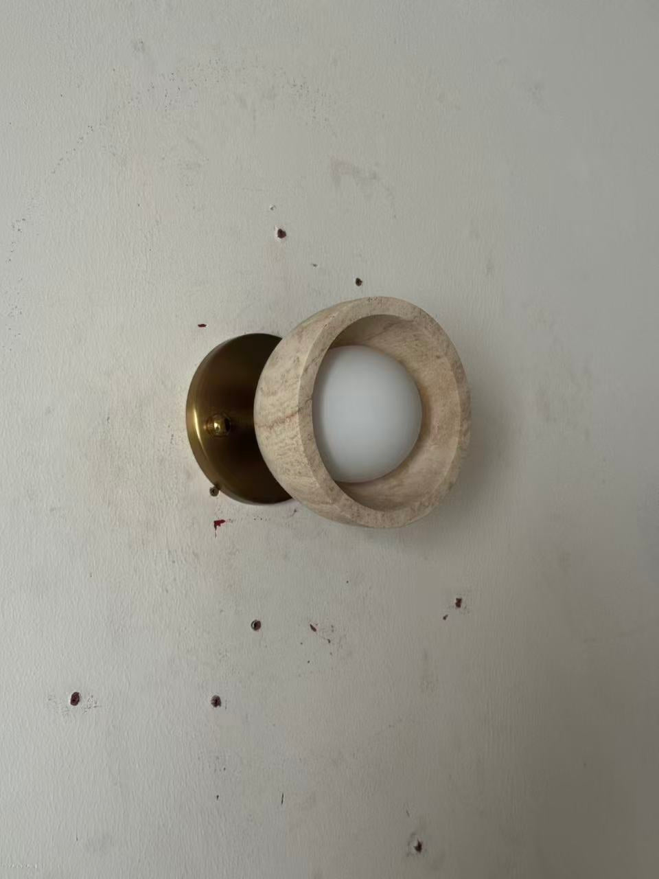 Terra Surface Wall Lamp - Natural Travertine & Glass Sconce | Compact Stone Wall Light